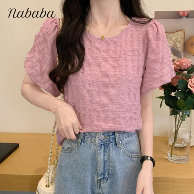 나바바 NB2727 여성 시어서커 러블리 퍼프 블라우스