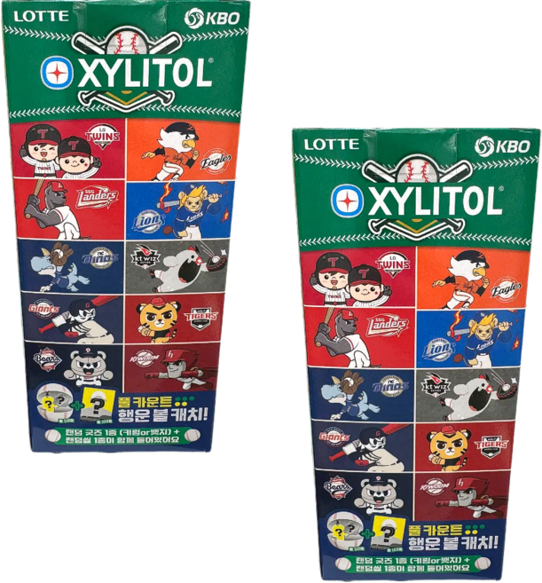 롯데 자일리톨 오리지날 KBO 기획 껌 야구에디션 무설탕 자일리톨껌 캔디 간식, 2개, 48g