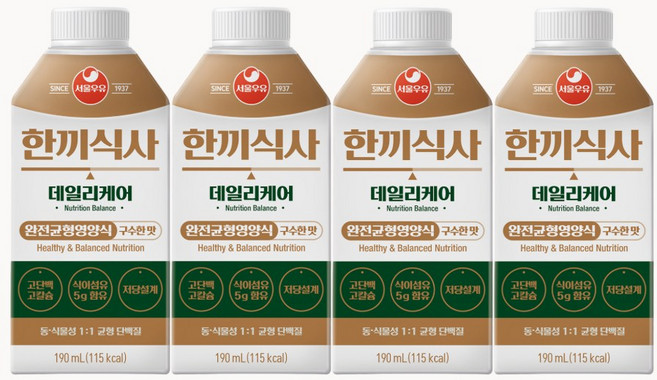 5위 - 서울우유 한끼식사 데일리케어 구수한 맛, 4개, 190ml