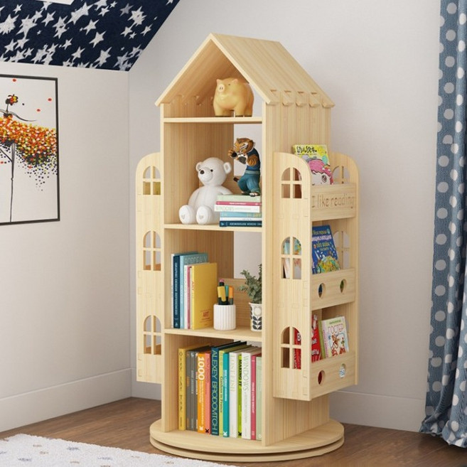 마켓9 하우스 원목 어린이 유아 아기 회전 책장, 원목회전책장