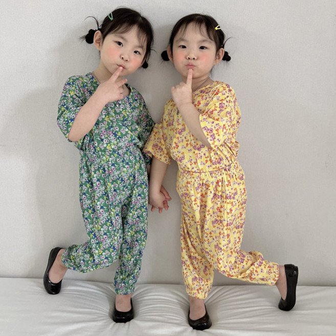 아이스토리키즈 여름봄꽃9부플리츠 바지고쟁이상하세트 유아동 상하복