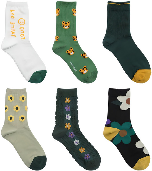 SOCKSHOP 女款花紋中筒襪組 6雙