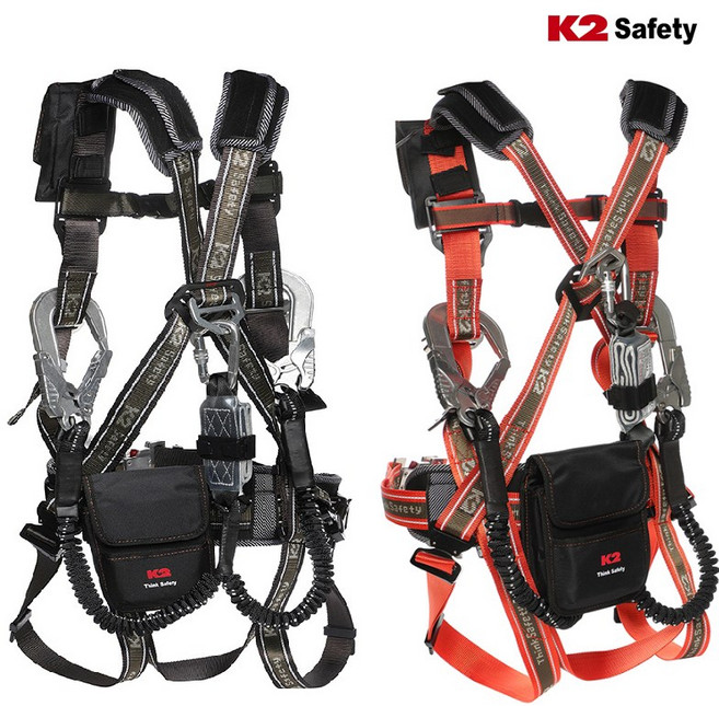 K2 전체식 안전벨트 KB-9201Y 더블 엘라스틱 죔줄 그네식 Y죔줄 안전대, 브라운, 1개