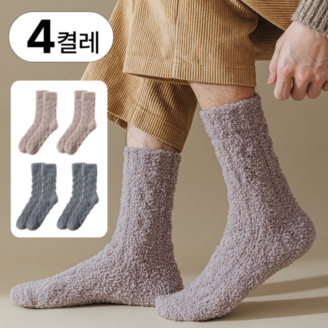 더보누르 도톰한 남녀공용 무압박 수면양말 4켤레 세트