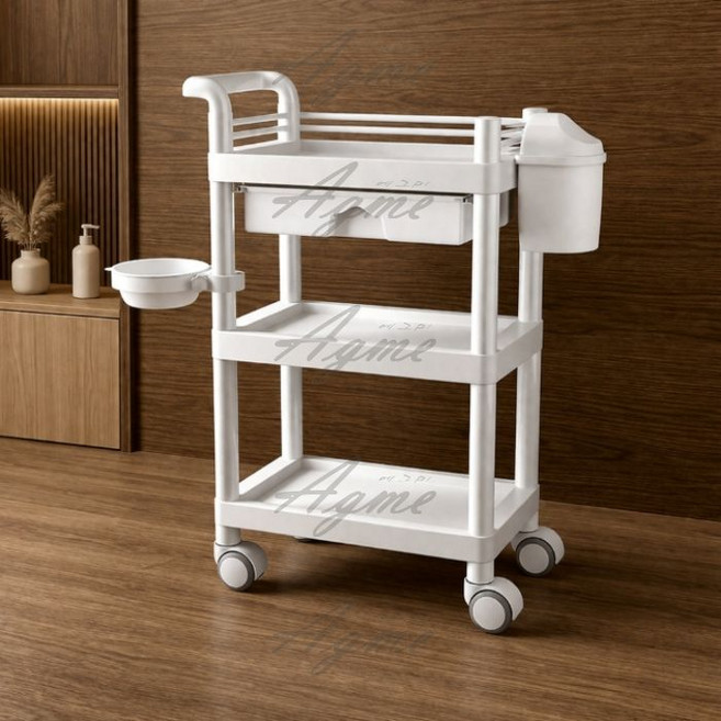 리어카미용사 수납봉투수납 카트미용 카트, 화이트, 3단