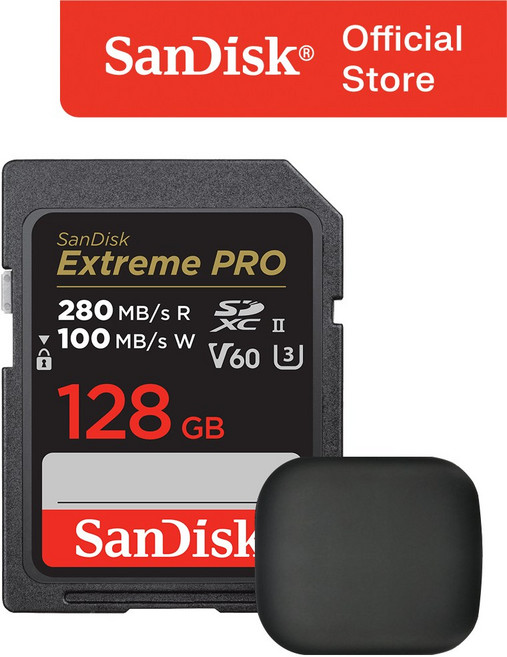 샌디스크 SD카드 익스트림 프로 V60 SDXEP 카메라 네비 디카 캐논 + 보관 케이스 패키지, 128GB, 1개