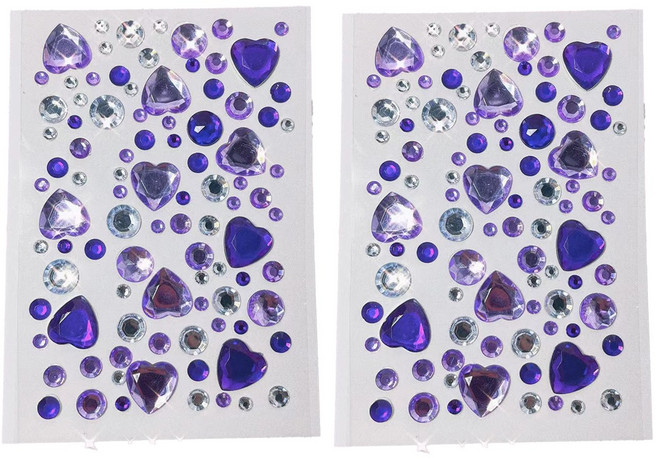하트 보석 큐빅 입체 다이아 예쁜 비즈 원형 쥬얼리 스티커, 2개, 퍼플
