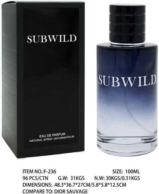 SUBWILD 男士香水 100ml 淡香氛 EDP 木質調 持久留香, 1個, 荒野男士-100ml