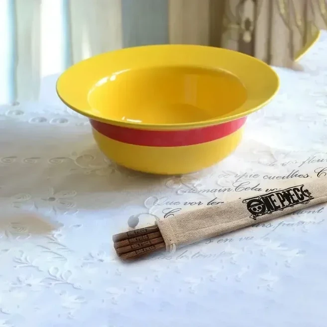 Anime 원피스 Luffy 밀짚 모자 그릇 워터 컵 귀여운라면 그릇 만화 가정용 세라믹 식기 국수 그릇 젓가락, 02 1pcs