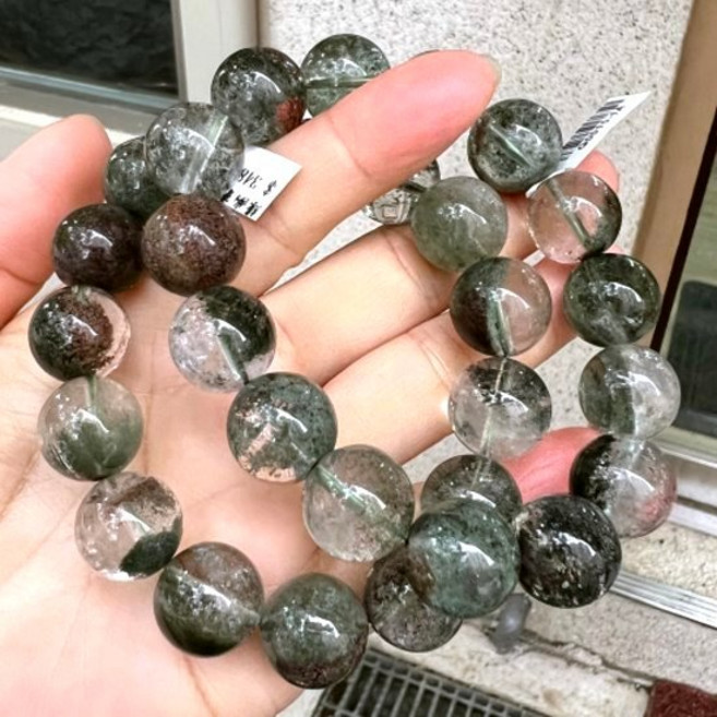 綠幽靈彩幽靈手鍊 14-16mm珠徑 15-15.5cm手圍 招財貴人 男女適用 附贈禮盒