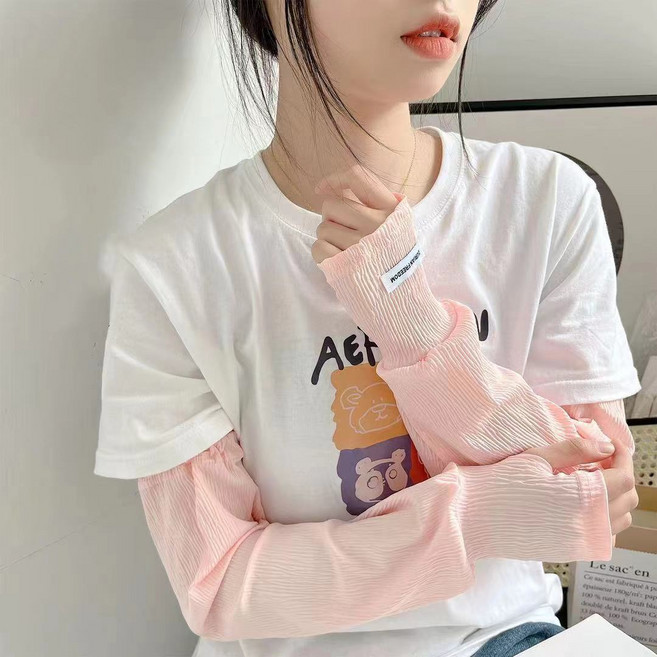 포티 쿨토시 UV자외선차단 냉감 에어실크 손등보호 골프 등산 운전 러닝 야외활동 팔토시 3개 구성, 화이트+핑크+스카이블루, 3세트