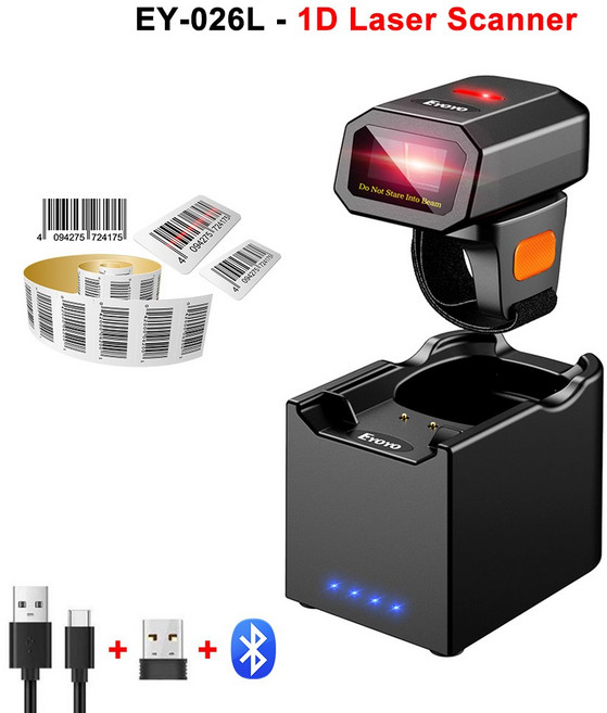 Eyoyo Bluetooth 바코드 스캐너 2D 무선 창고 휴대용 미니 웨어러블 링 1D 리더 지원 Android iOS Windows, [03] 1D Laser Scanner