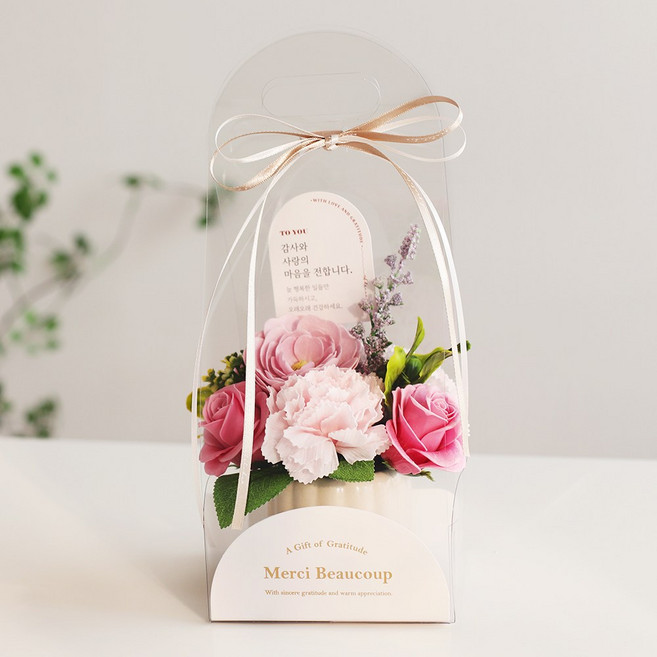 라일라 비누꽃 카네이션 로즈 화분 핸들캐리어 선물 세트 어버이날 스승의날 가정의달 기념일, 라벤더, 1개