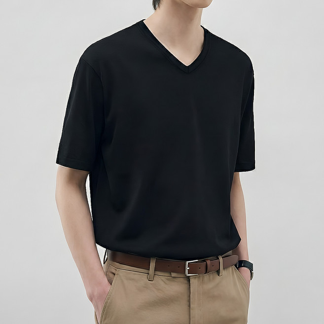 무지 심플 브이넥 반팔 티셔츠 깔끔한 남성 v넥 이너웨어 반팔티