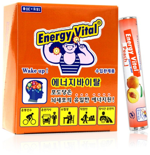 에너지바이탈 포도당캔디 6롤-복숭아, 6개