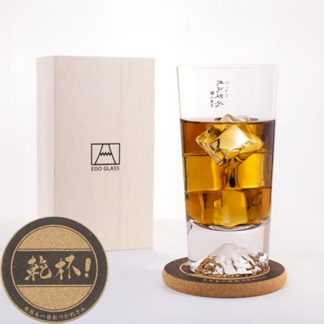 타지마글라스 후지산 하이볼 잔 380ml 일본제 수공예 위스키 롱 글라스 잔, 1개