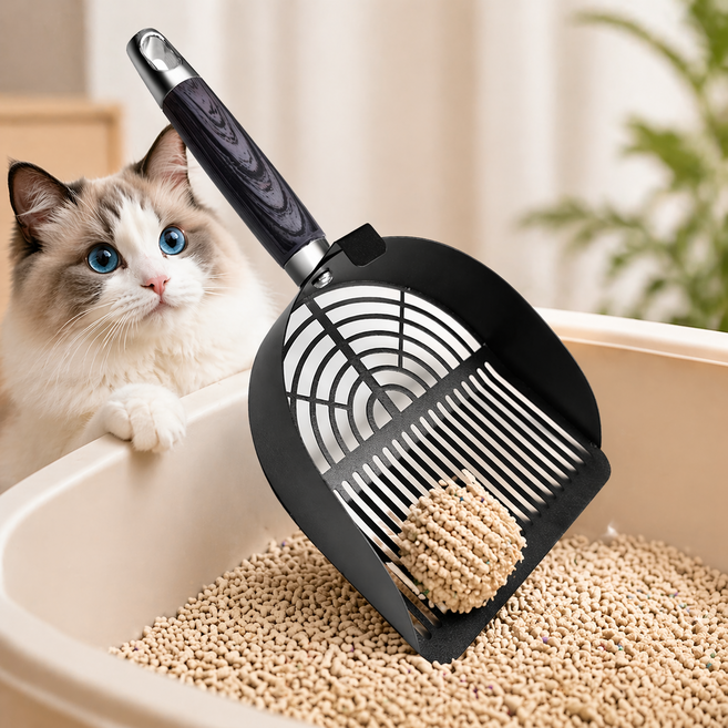 준랩 블랙킹 고양이 모래삽 듀얼 탄소강 화장실 모래 스쿱, 1개, Black