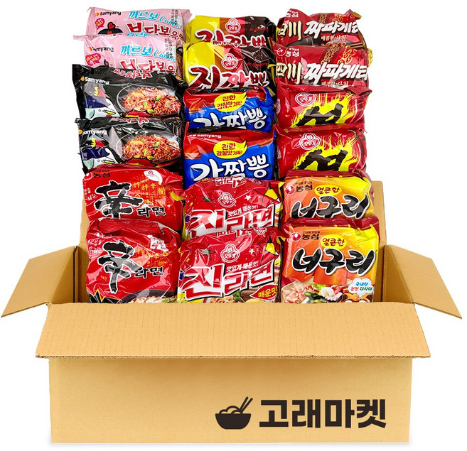 봉지라면 세트 A 18EA (신라면+열라면+라면매운맛+너구리+진짬뽕+사천짜파게티x간짬뽕+까르보불닭볶음면+불닭볶음면), 1박스