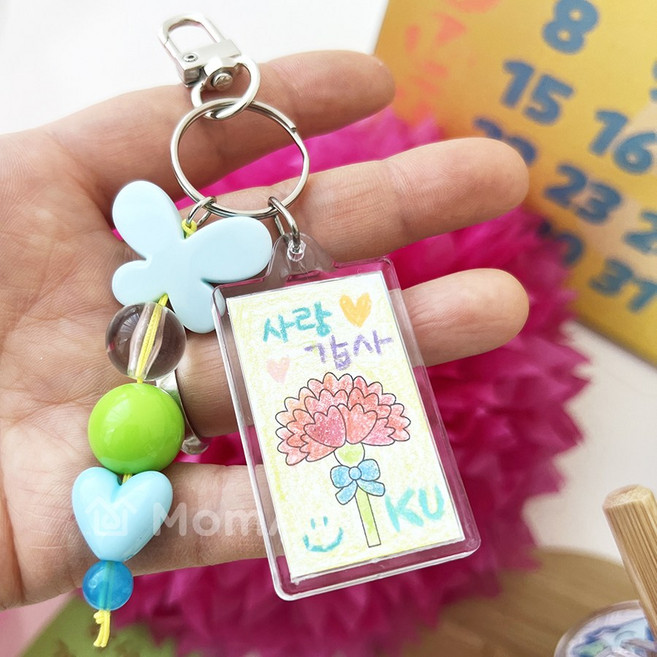 맘아트 DIY 17 카네이션 미니액자 키링 만들기 키트 사랑과감사 포카홀더 증사키링, 블루, 1개