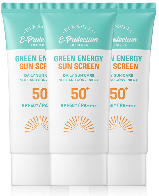 [엘렌실라] 그린에너지 온가족 진정 수분 선크림 SPF50+ UVA++++ 유기자차 저자극 민감피부 촉촉진정 백탁없는 약산성 데일리 자외선차단 순한선크림 가족용전용선케어 지속력좋은, 50ml, 3개