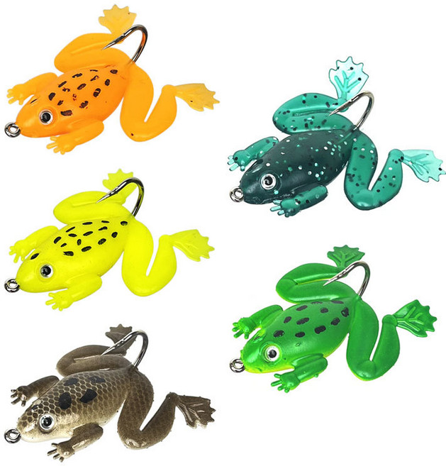 소프트 베이트 개구리 미끼 낚시 바늘 프로그웜 개구리웜 배스 루어 가물치, 1세트, 5g, 혼합 색상(5가지 칼라 각 1개씩)