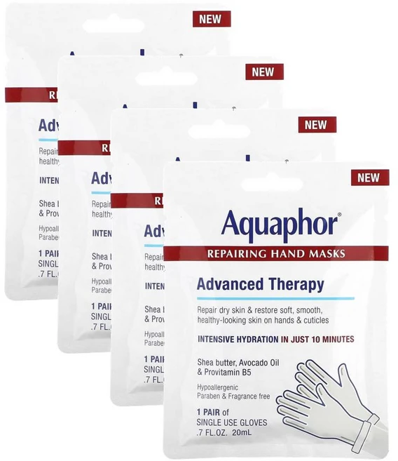 미국직구 Aquaphor 아쿠아퍼 어드밴스드 테라피 리페어링 핸드 마스크 팩 1쌍 20ml 4팩, 1개입 - 쿠팡