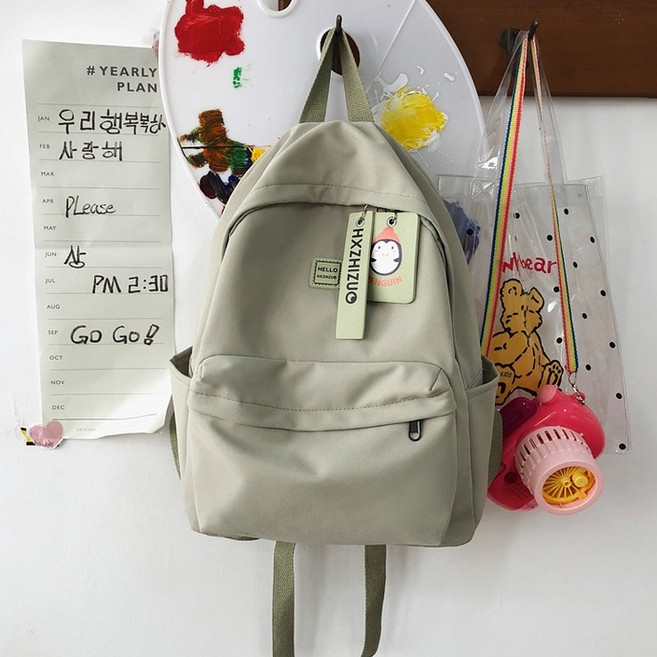 可愛動物吊飾後背包/防盜休閒尼龍小型背包/學生背包, 淺綠色