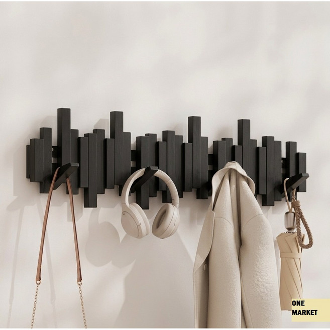 원마켓 고급 수입 너도밤나무 피아노 건반 벽걸이 10키 65cm, 블랙 (65.5x20cm), 1개