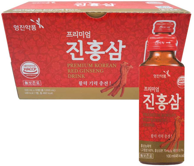 영진 프리미엄 진홍삼/활력충전 홍삼농축액 대추 계피 홍삼 음료 드링크, 10개, 100ml