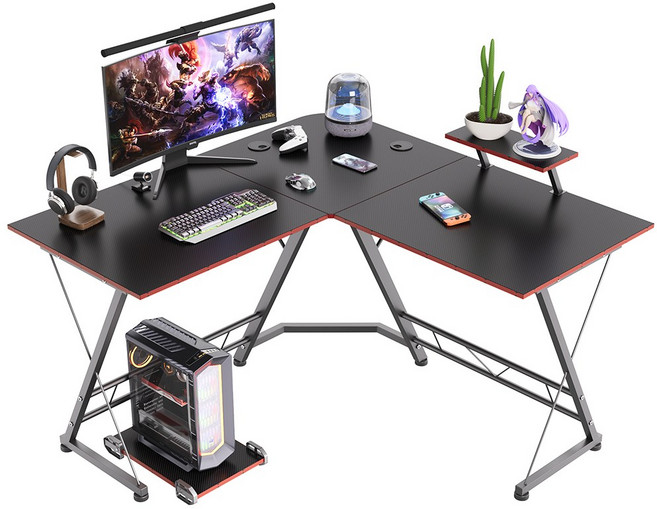 L자형 컴퓨터 책상 코너형 게이밍 책상 컴퓨터 테이블 학생 책상 서재 책상 사무용 책상, 탄소섬유블랙