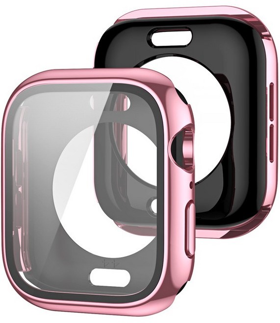Rabbit Technology 全包電鍍 防撞保護 適用Apple Watch錶殼, 玫瑰粉全包款,42mm（S11/S10）通用, 1個
