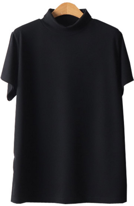 위쉬몰 여성용 WW 알파 하이넥 반팔 스판 폴라 베이직 데일리 티셔츠