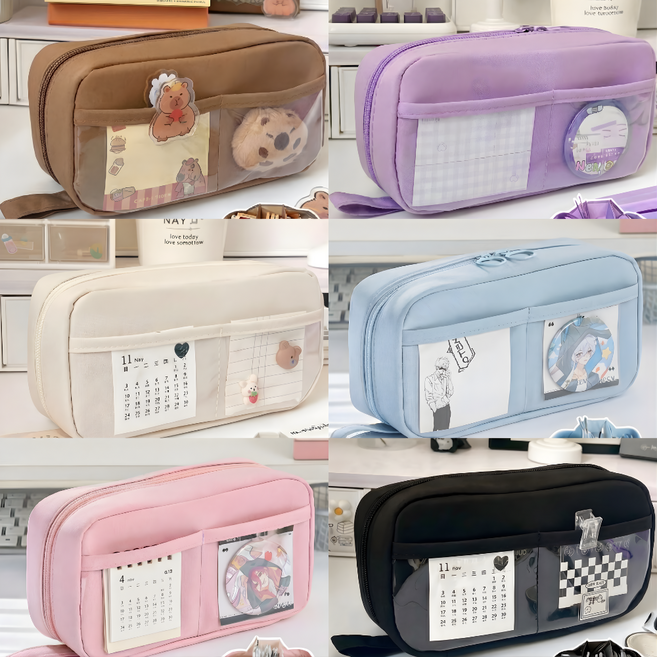 루카엔 커스텀 180도 오픈 필통 대용량 꾸미기, 1개, 미드나잇블랙