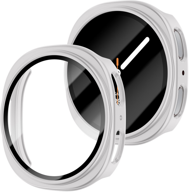 밴드톡 갤럭시워치8 호환 40mm/44mm 케이스 강화유리 베젤링 액정 보호 커버, 실버