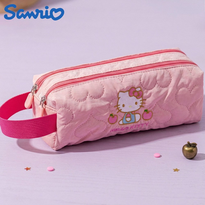2단으로 되어있는 산리오 헬로키티 손잡이 필통 파우치, 1개