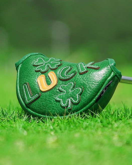 Golf HeadcOVER 오버s 골프 클럽 헤드 커버 네잎 클로버 행운의 참 - 클로버 스타일 프리미엄 가죽 드라이버 페어웨이FW 우드 하이브리드UT 숫자 태그 포함 소형 말, 소형 망치 퍼터 커버-그린