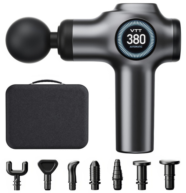 RUNDX 미니 무선 전동 마사지건 휴대용 전용 파우치 + 헤드 8종, 그레이