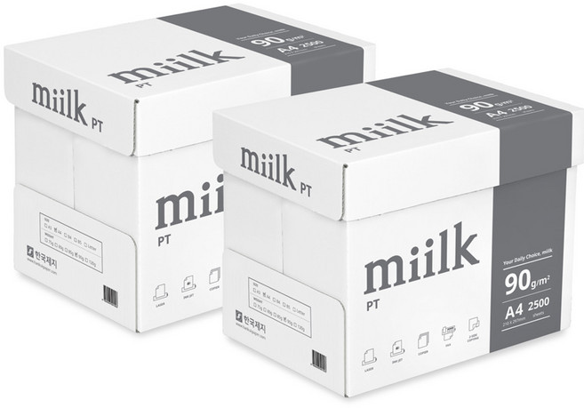 밀크 A4용지 90g PT 2500매 2박스 A4 복사용지, 5000개, A4