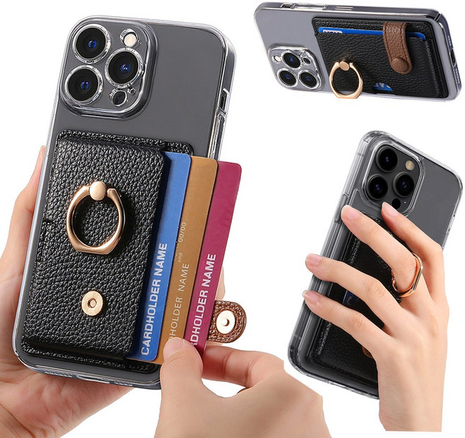 카드 지갑 핑거링 스마트톡 부착형, 1개, 블랙