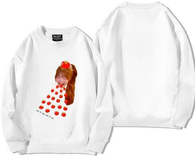 LESSERAFIM 金采源中村一葉 25新款周邊同款印花番茄痛衣圓領衛衣, 1個, 洪恩採白色M