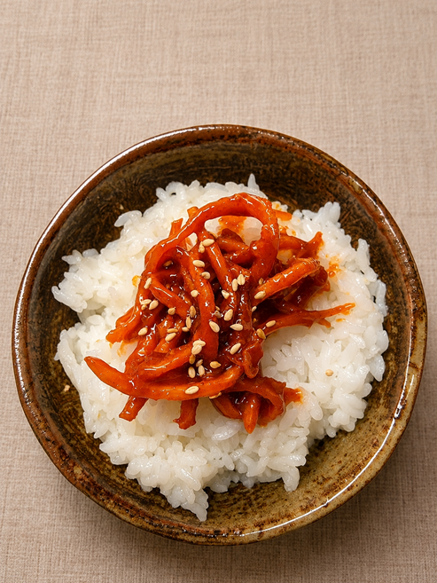진미채볶음 200g 300g 500g 1kg 매콤 오징어채 밑반찬 집밥 반찬 오징어실채볶음 대용량, 1개