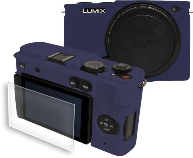 파나소닉 LUMIX DC-S9 풀커버 하우징 범퍼 케이스 + 액정 방탄유리 필름, 파나소닉 루믹스 DC-S9, 네이비