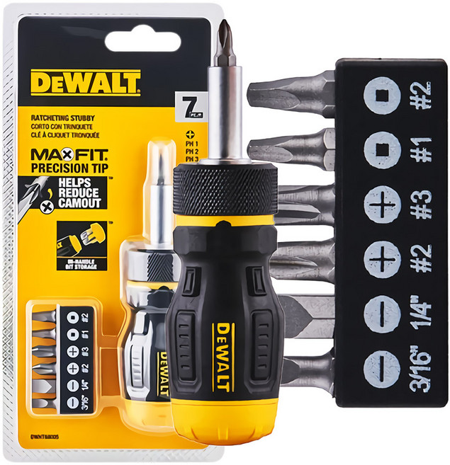 디월트공식대리점 7 in 1 멀티비트 라쳇 주먹 드라이버 세트 일자 십자 사각 자석 헤드 DWHT68005