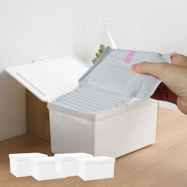 화장실 생리대 보관함 정리함 4p 여성용품 뚜껑있는 사각 통 정리 케이스 욕실 수납 밀봉, 4개