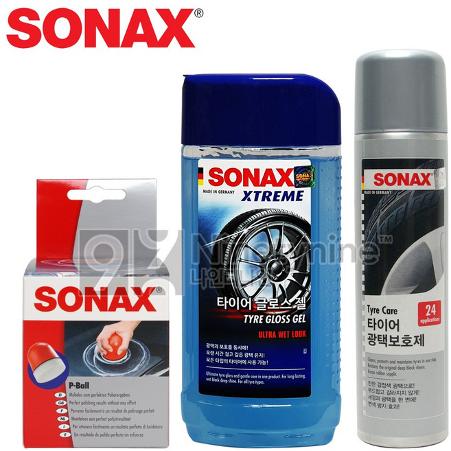 소낙스 타이어 관리 3종세트+금액별사은품 타이어광택보호제+익스트림타이어글로스젤+P-BALL스펀지 세차세트 관리세트, 1개