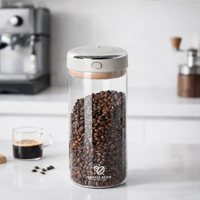 ROYAI ONE 유리 원두 보관용기 커피원두 밀폐용기 잡곡 견과류 간식 보관통 날짜기록 보관용기, 1개, 1700ml