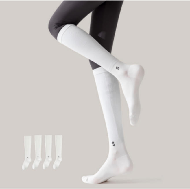 고탄성 골지 압박 필라테스 골프 요가 스포츠 롱삭스 2켤레, 화이트, 1세트