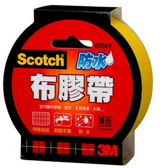 Scotch 布膠帶 強力 防水, 1個, 黃色,寬24mm x 長15 yd