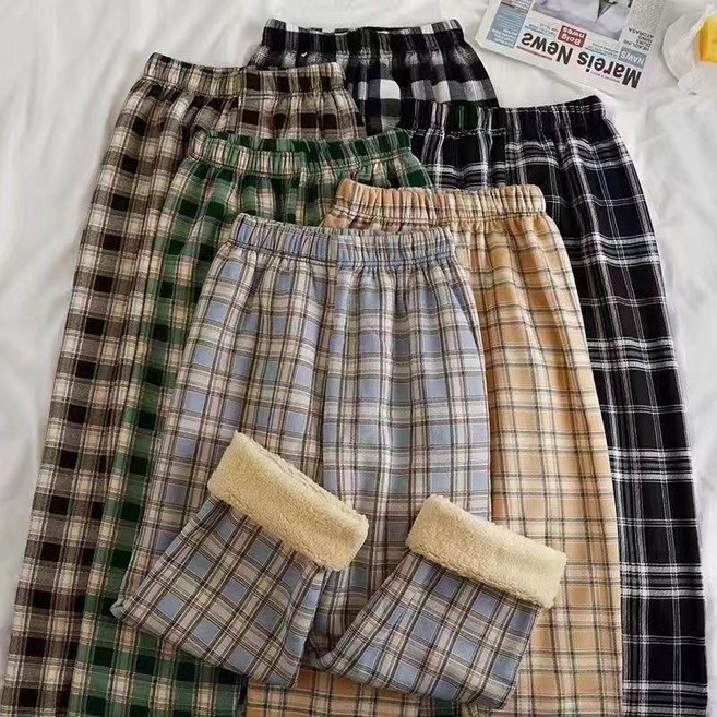 겨울 극세사 체크 수면바지 남녀공용 홈웨어 따뜻한 플리스 잠옷바지