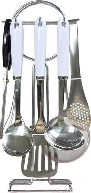 DAMDA 조리도구 8종세트+거치대 가정용, 1개, 화이트, 조리도구8종+회전거치대